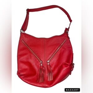 Prune Argentinian leather hobo bag with 2 front zip pockets with tassels B9